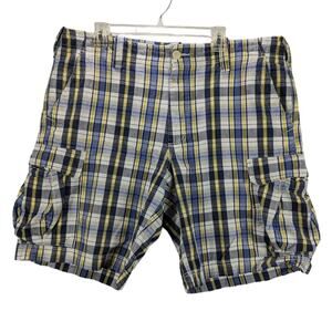 Ralph Lauren Cargo Shorts Mens 40 Polo Jeans Co Plaid Yellow Blue White Y2K Vtg